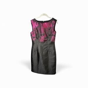 Tahari Black Purple Metallic Sheath Dress Sleeveless Size 4